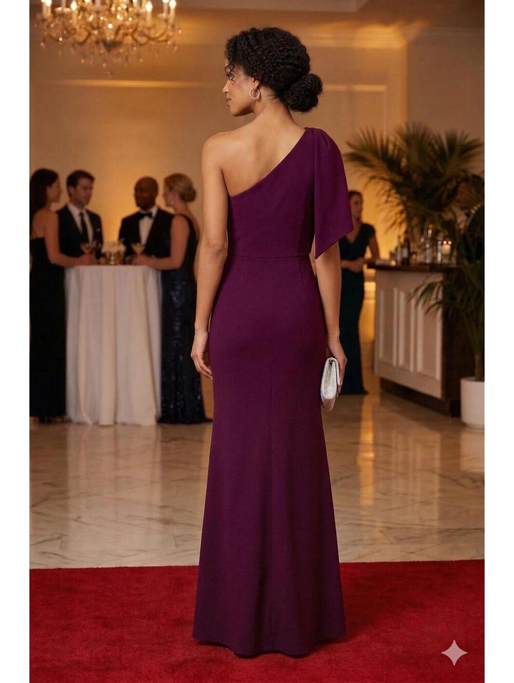 Dress The Population - Georgina One-Shoulder Gown Dark Magenta – Large - Picture 2 of 9